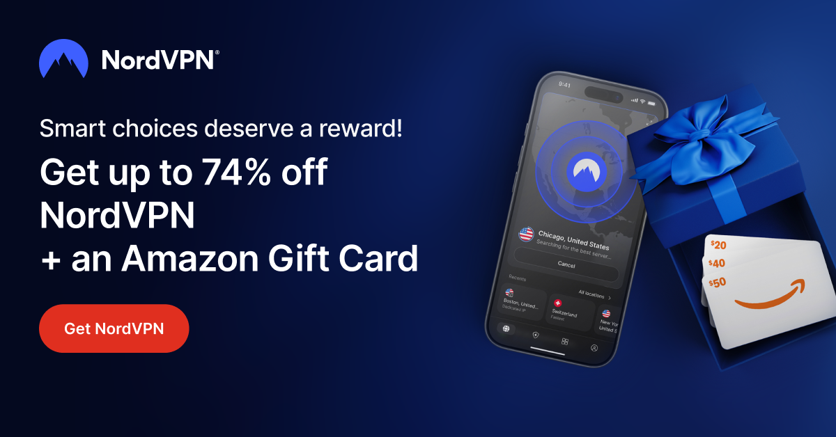 Get up to 74% off NordVPN + an Amazon Gift Card